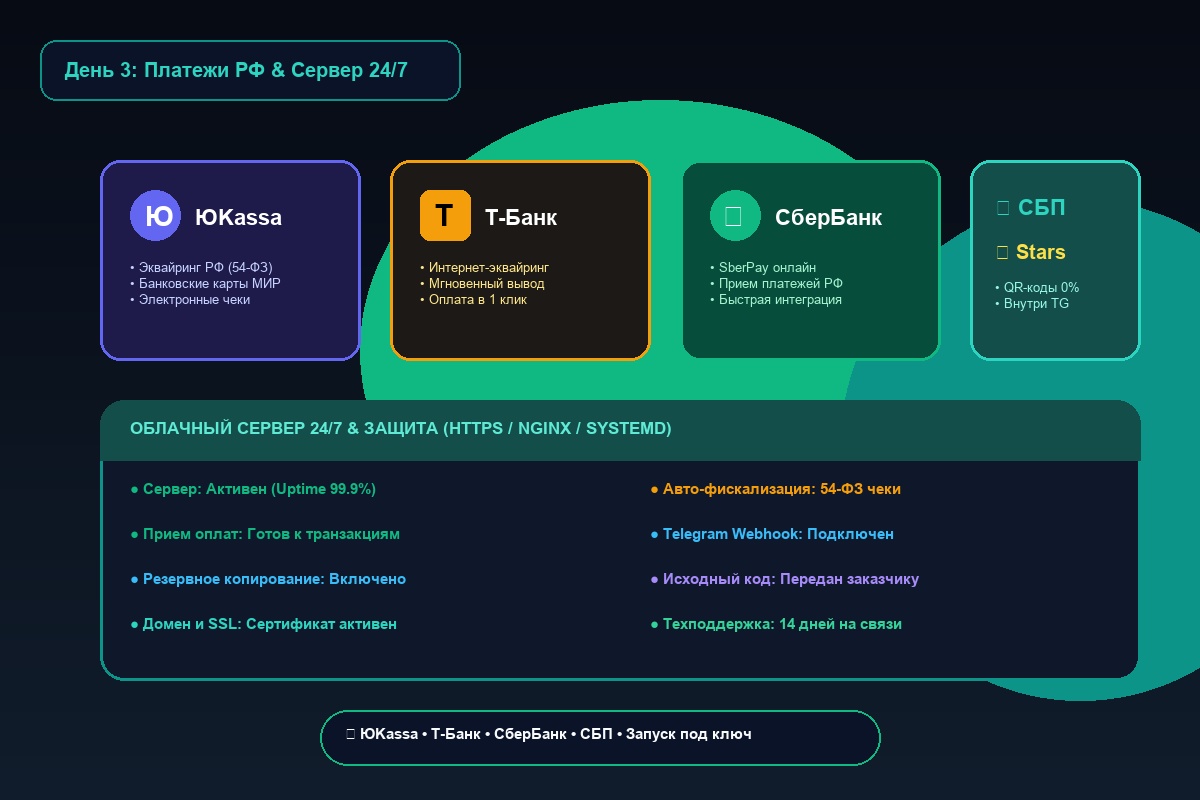 Подключение онлайн-оплаты и запуск 24/7